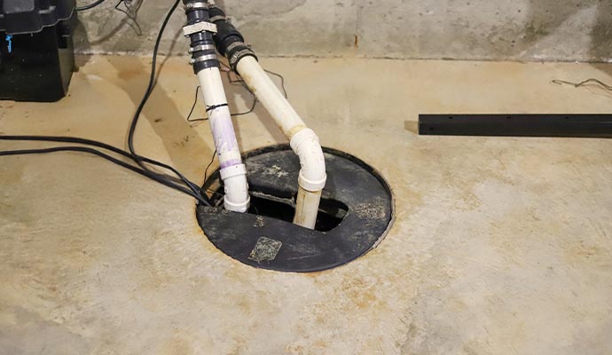 Installed sump pump system in basement