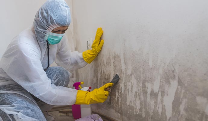 Professional mold remediation work in progress