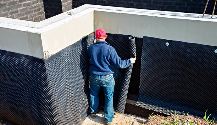 Dimple board waterproofing installation