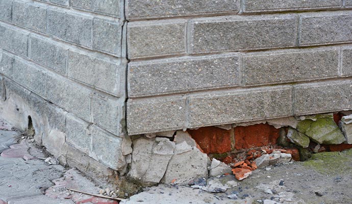broken wall of outside of house